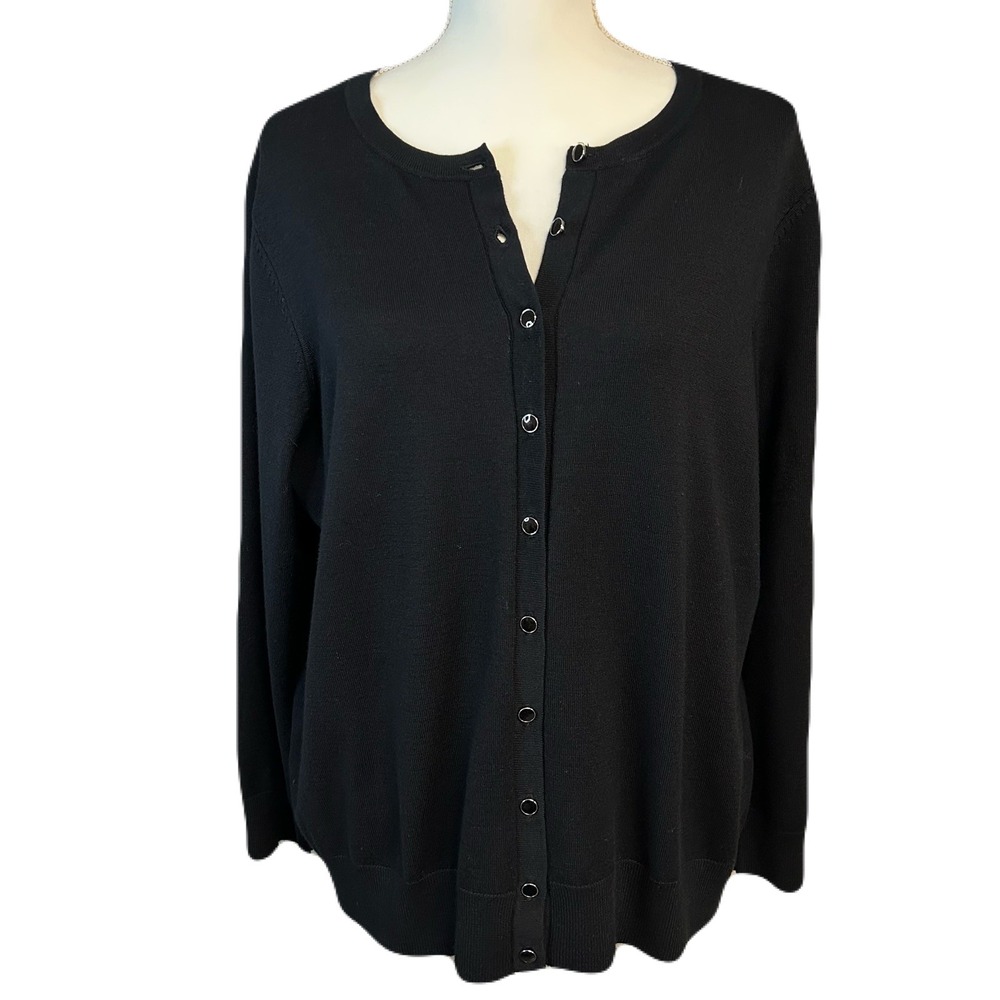 Avenue Women Cardigan Sweater Sz 14/16 (L) Buttons Crew Neck Office Casual Black